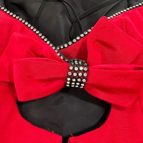 AJ Bari Vintage Red Strapless Dress Peplum w/ Bling Bow Made in USA Size 4 - Picture 10 of 14
